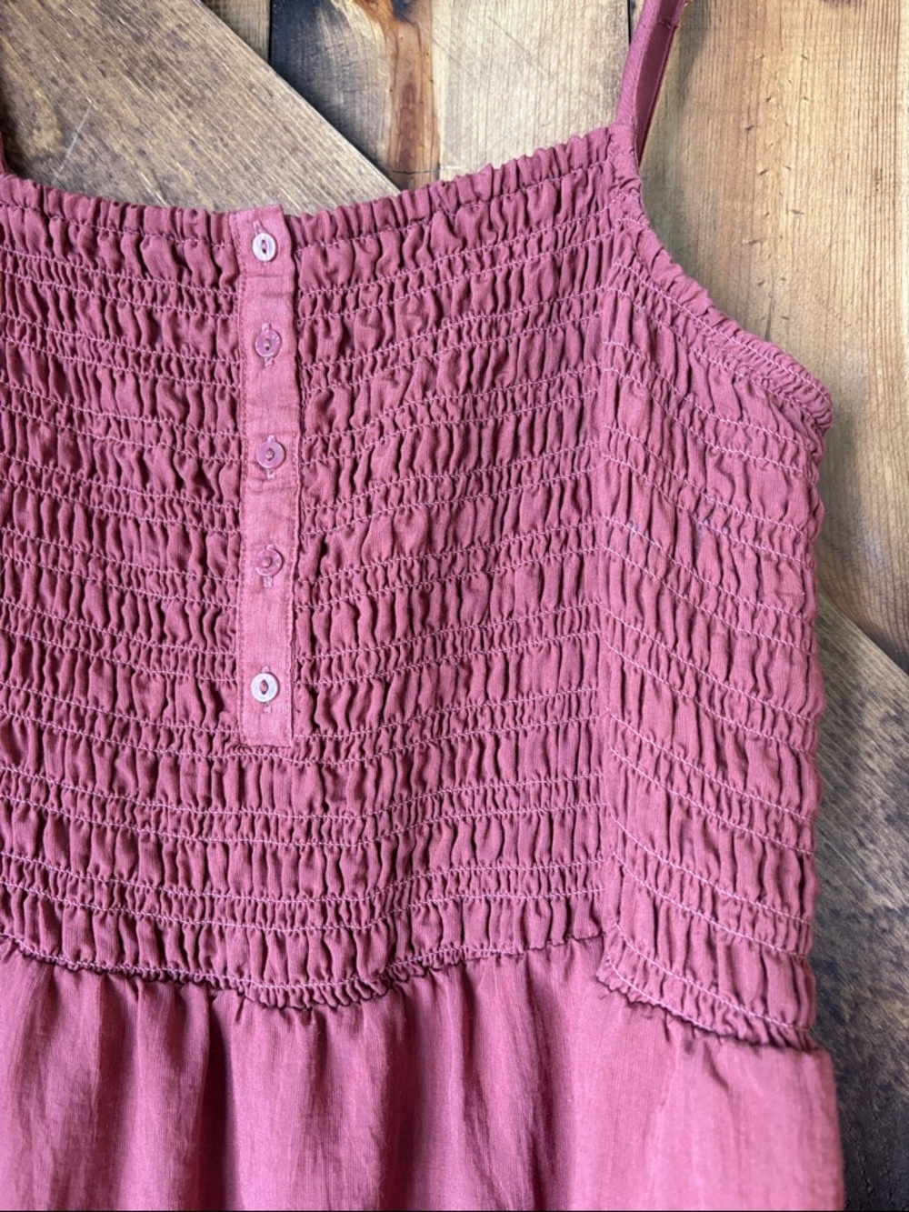 Smocked Spaghetti Strap Maxi Dress - Dusty Rose - Picture 2 of 10
